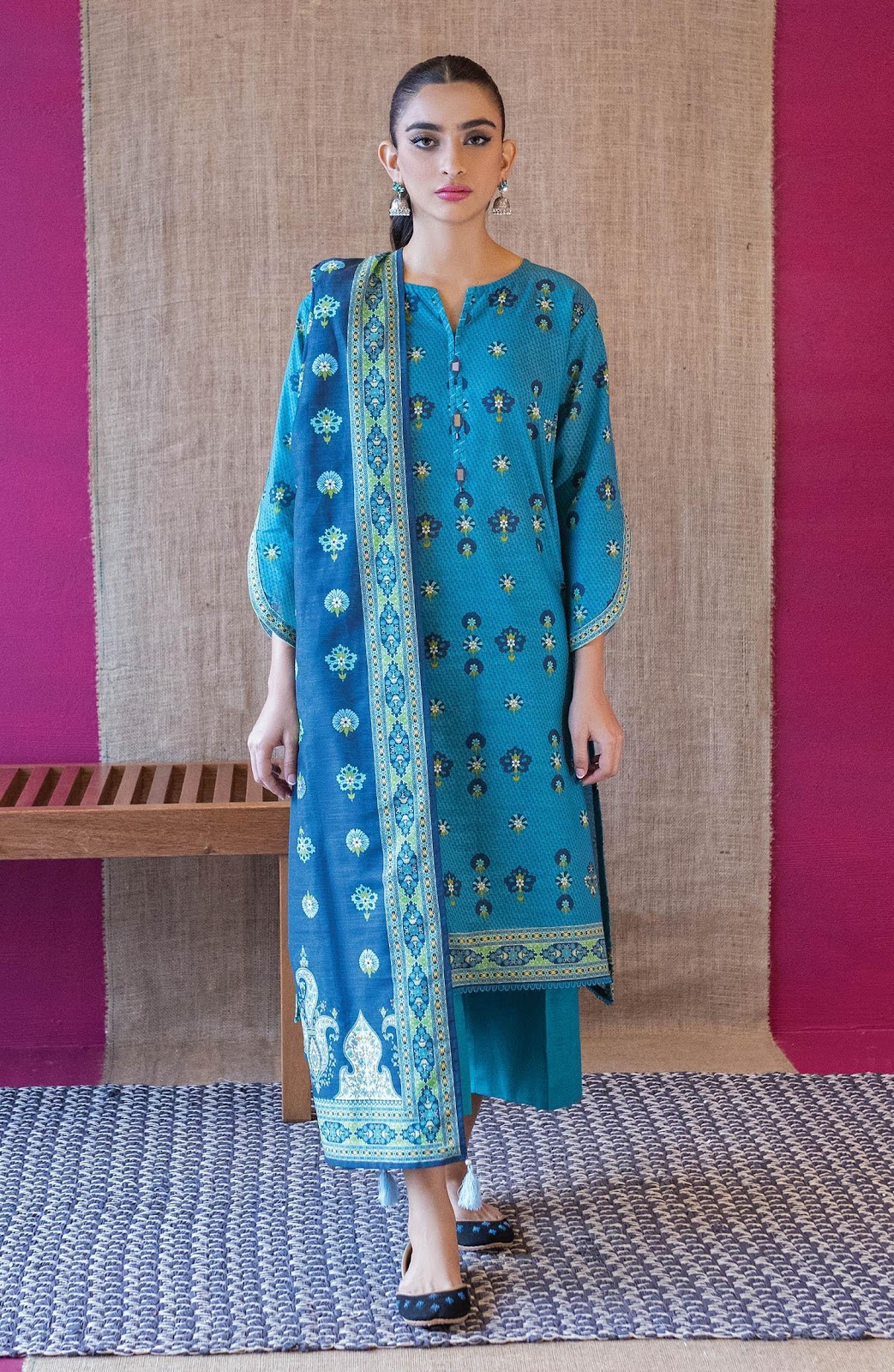 OTL-22-229/U BLUE KHADDAR  UNSTITCHED SHIRT DUPATTA PANTS