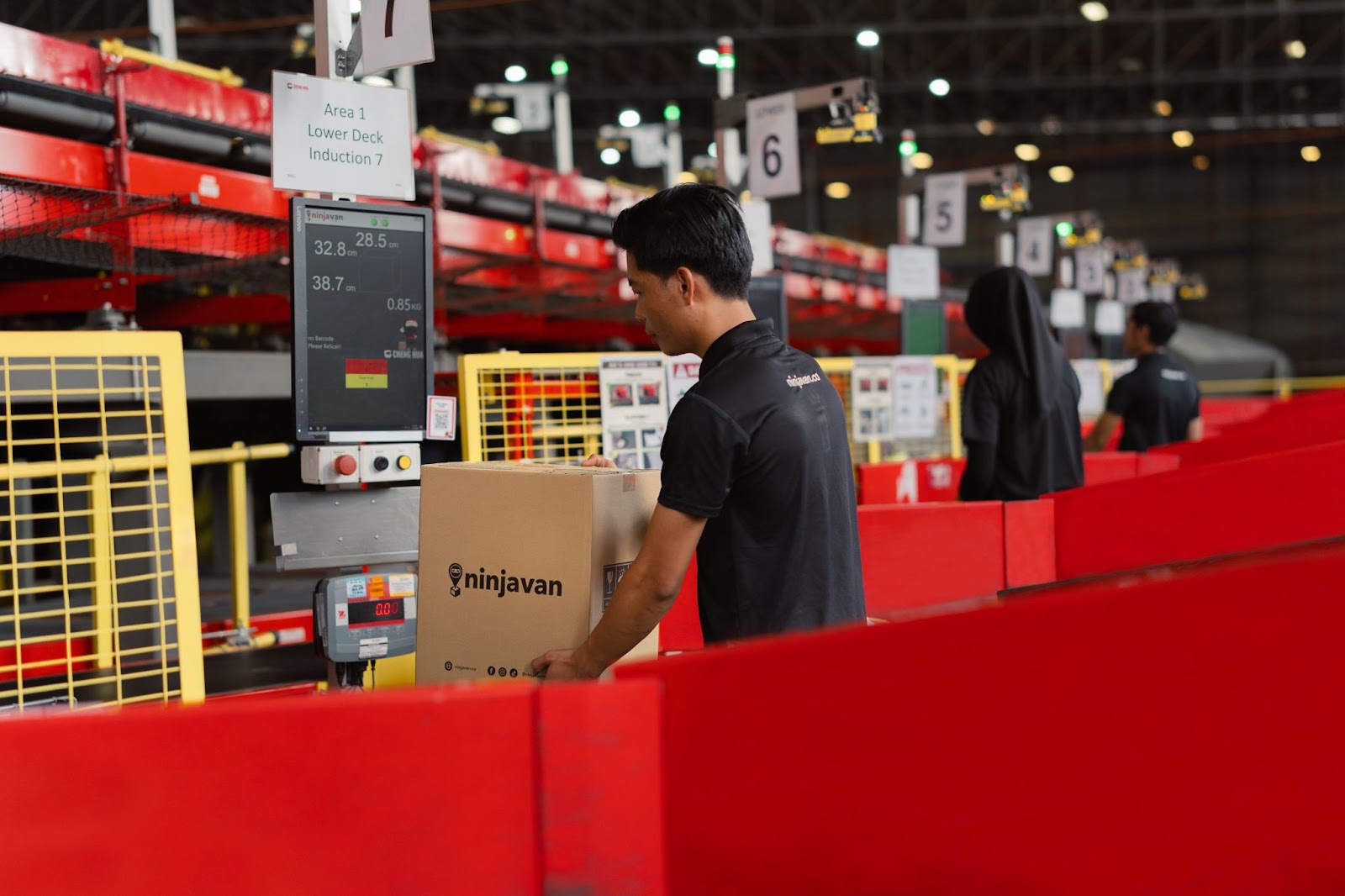 Warehouse worker sorting items by categories before packing for delivery in Ninja Van's facility.