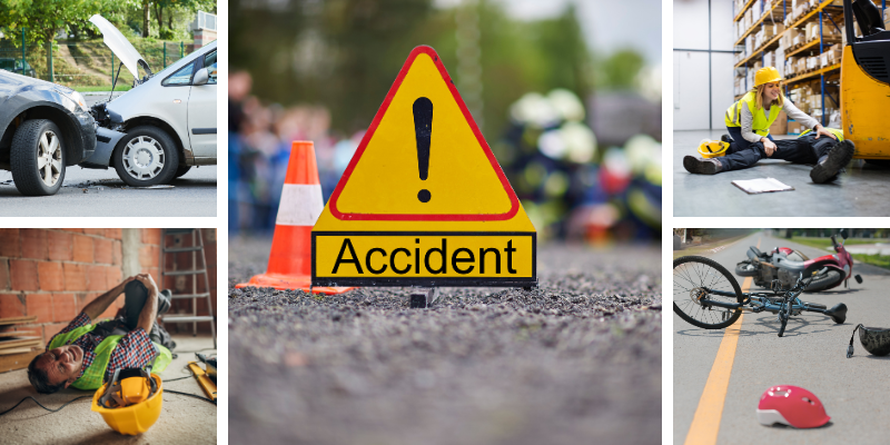 Examples of auto accidents, workplace accidents, injured workers, car accidents and slip and falls in some else's property.