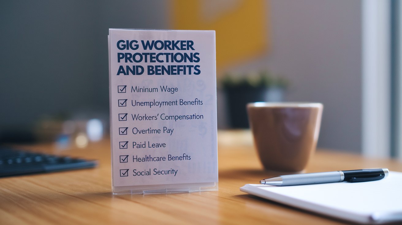 An illustration of a checklist representing the demand for better protections and benefits for gig workers.