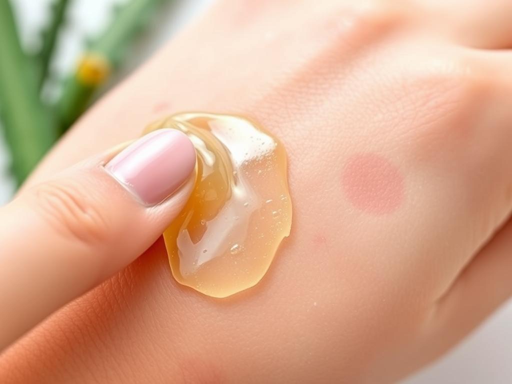 Aloe vera gel being applied to soothe red, irritated skin