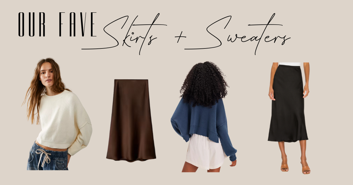 BeStyled Co.'s favorite skirts and sweaters combo, featuring cropped sweaters from Free People and silk midi skirts