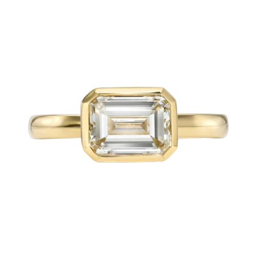 east/west emerald cut diamond ring