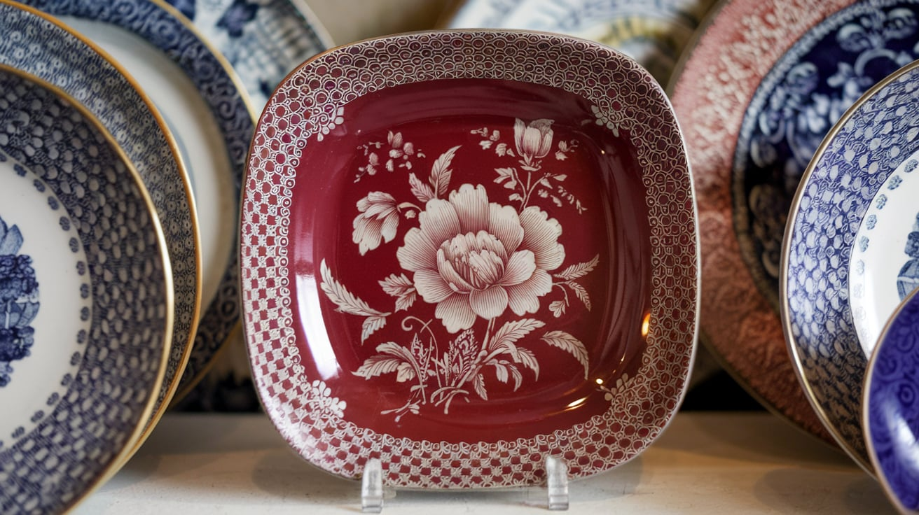 Wedgwood Trentham Red Pattern Square Plate Edme