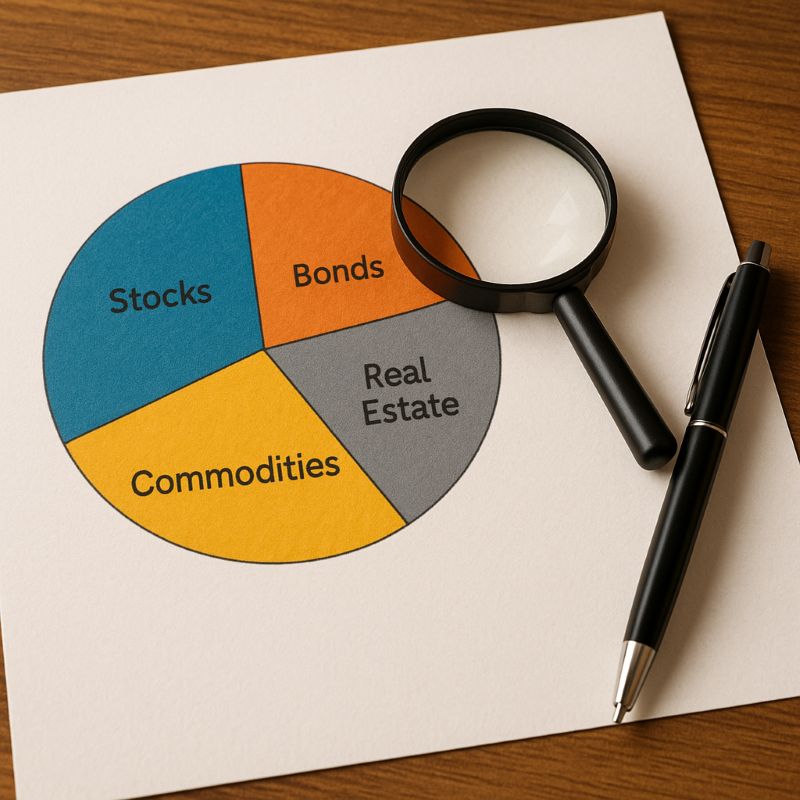 Bảng biểu tròn (pie chart) có phần màu khác nhau cho từng tài sản