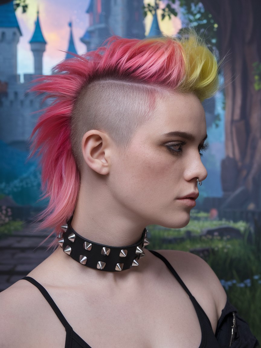 17. Pink and Yellow Punk Do with Shaved Side