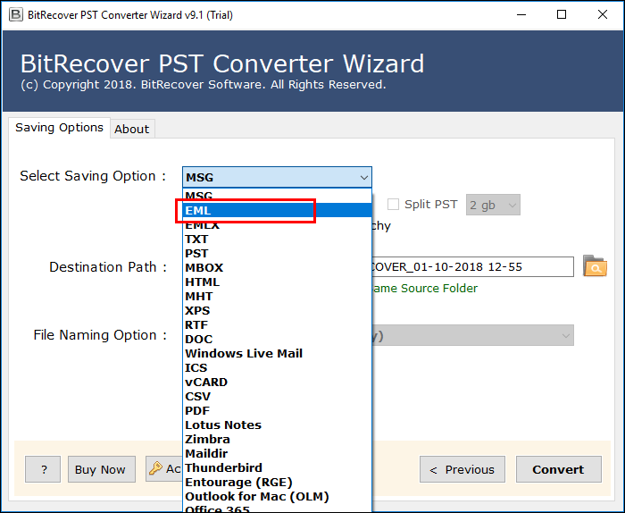 select eml file
