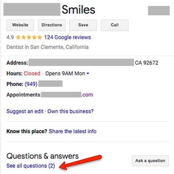 questions on a Google My Business profile