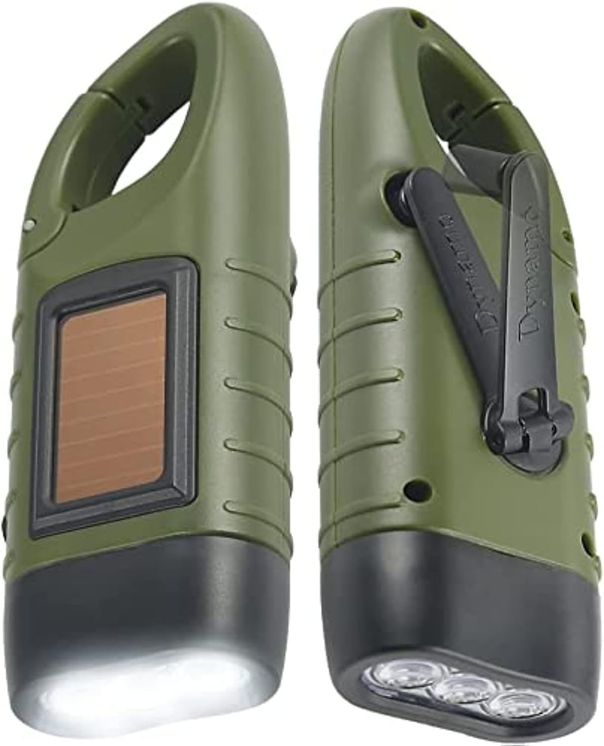 Image of Simpeak Hand Crank Solar Powered Flashlights in army green and black for eco sustainable travel products