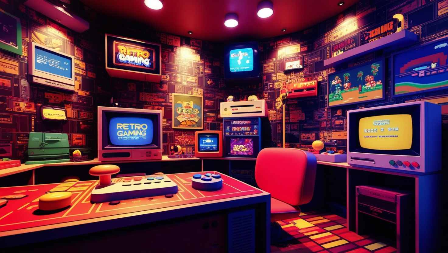 Retro Gaming Geek Room Background Wallpaper 1920x1080
