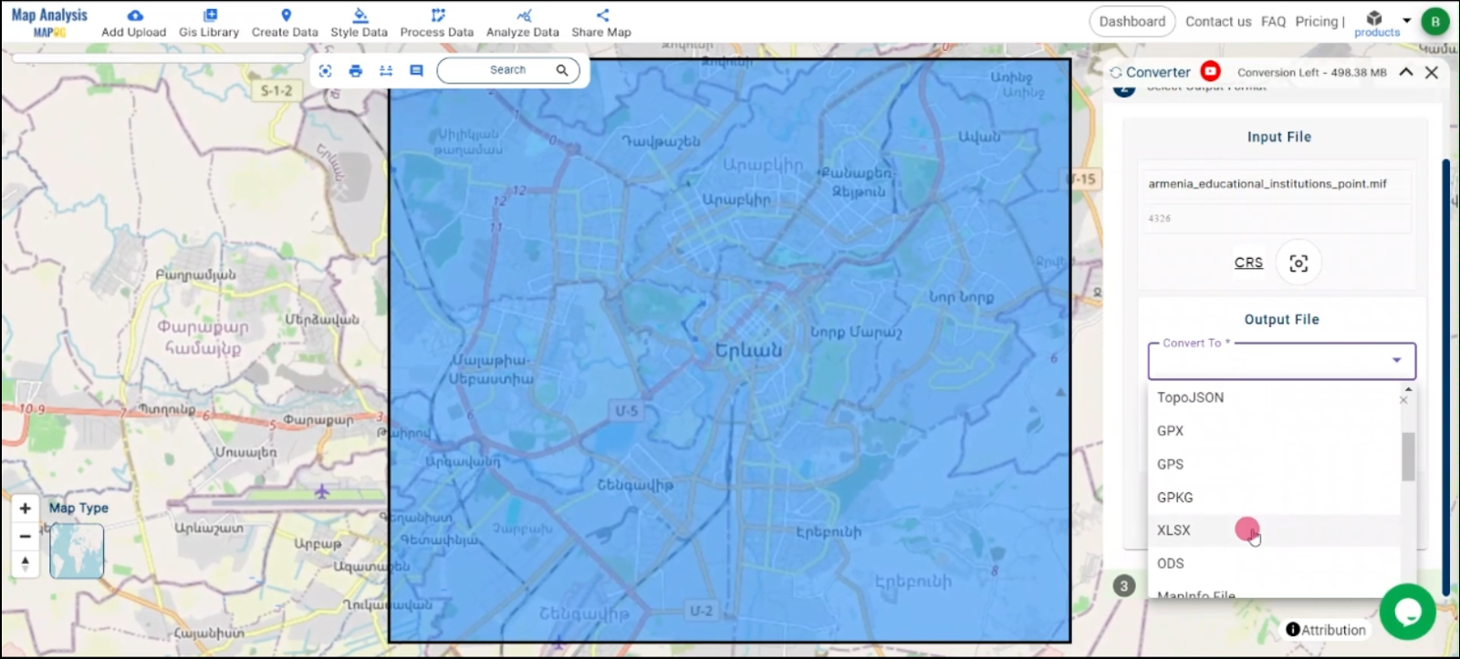 Convert MAPINFO TO XLSX Online