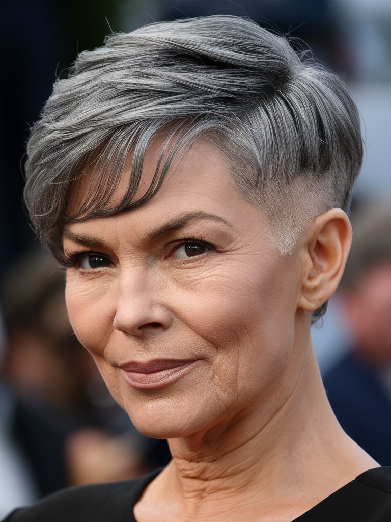 3. Cropped Gray Pixie with Tapered Sides