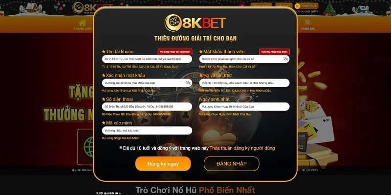 Điều kiện mà game thủ cần nhớ khi đăng ký 8KBET