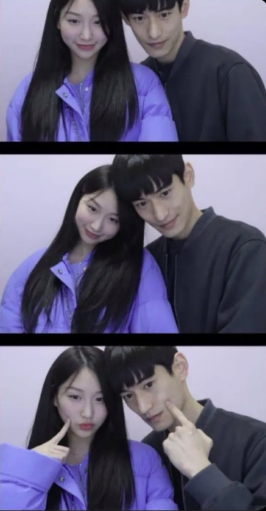 This contain an image of Kim Tae Hwan and Yoo Eesu looking quite cozy together, with bright smiles and intimate poses.