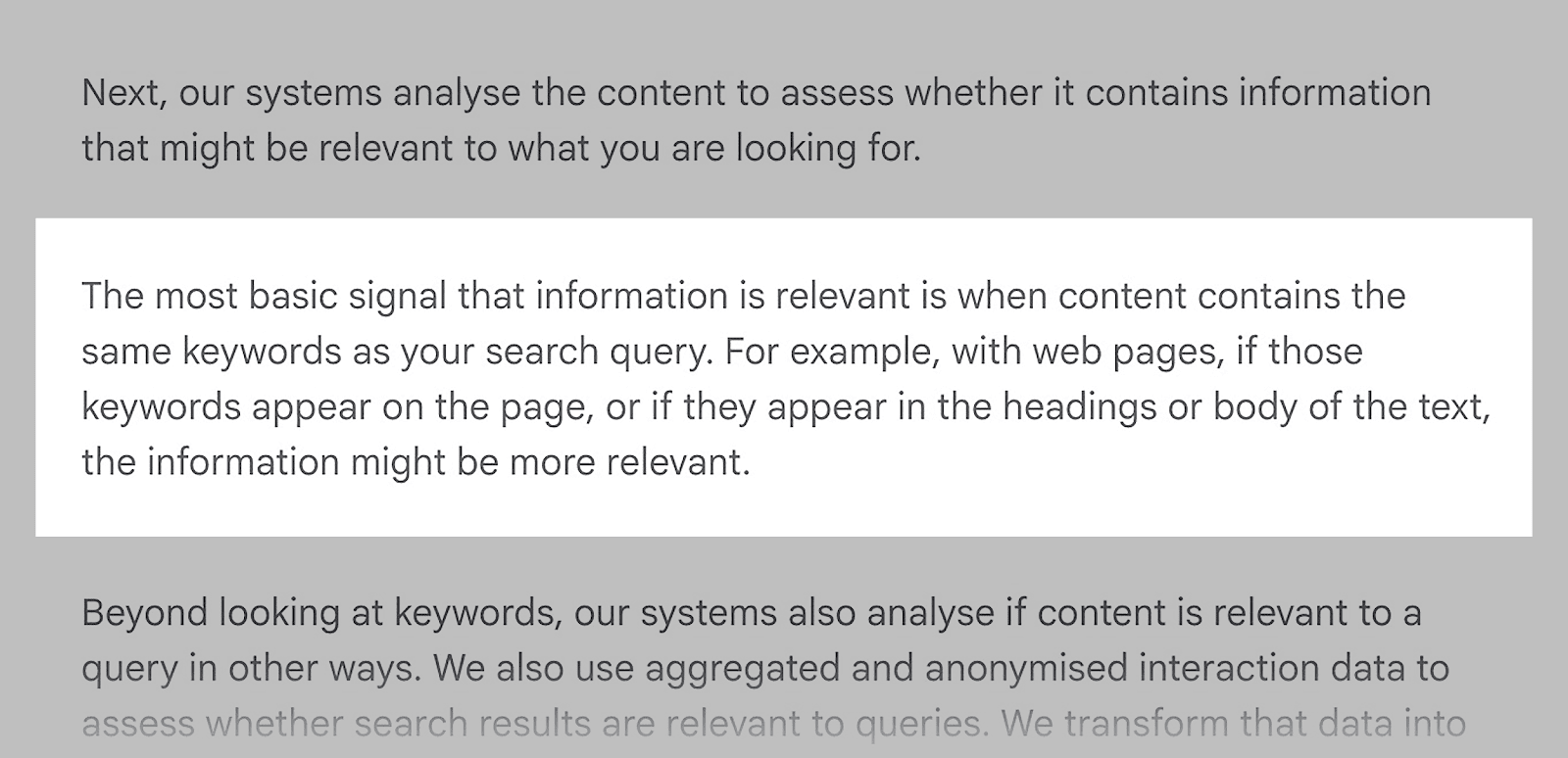 Relevance of content