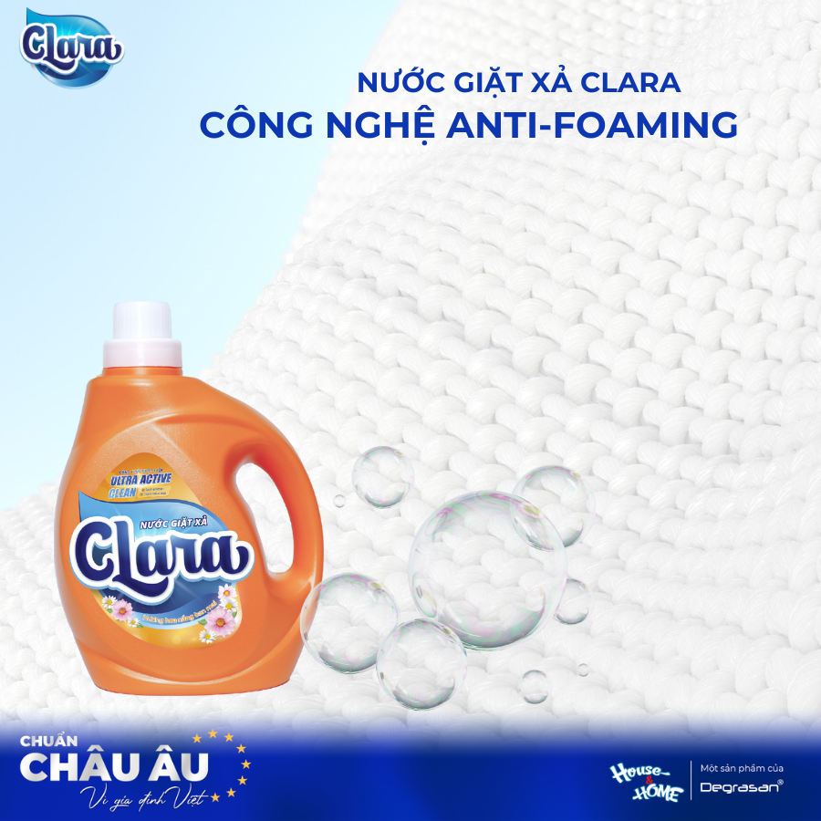 Công nghệ Anti-Foaming trong Nước giặt xả Clara giúp hạn chế bọt, bảo vệ máy giặt