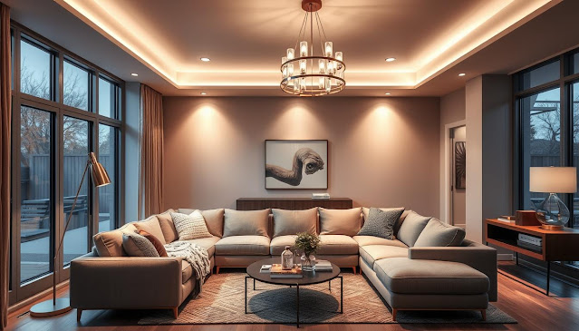 modern living room decor with layered lighting
