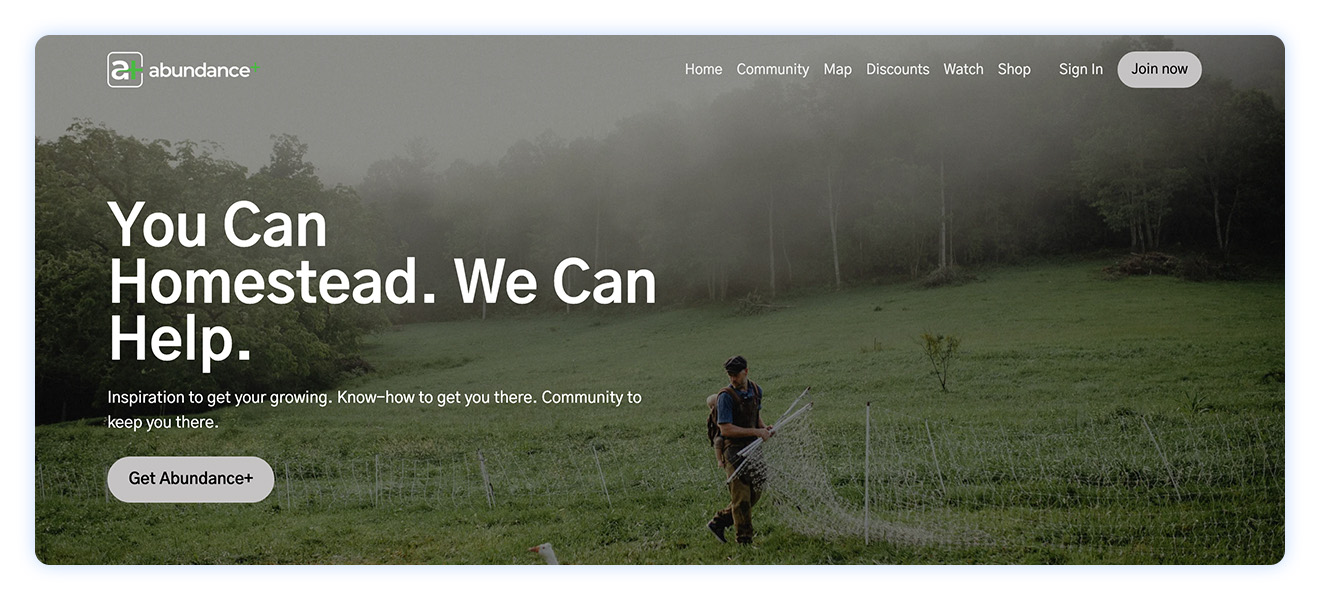 Abundance+ homepage