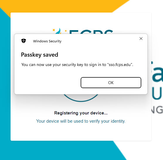 image of the passkey saved screen