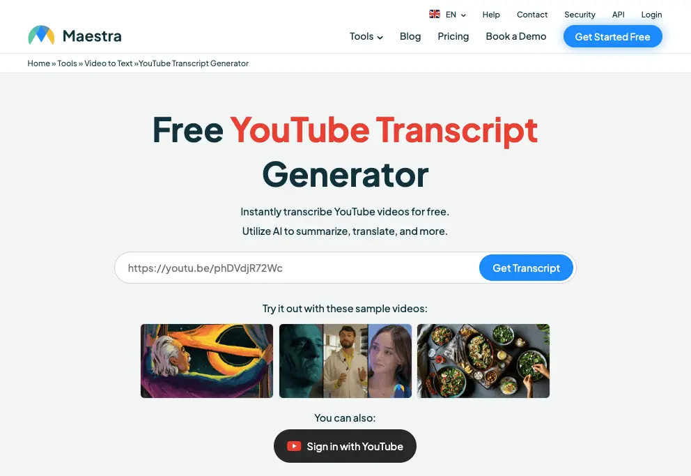 Maestra AI YouTube Transcript Generator