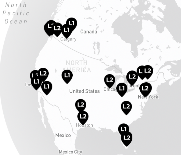 A North America map with manufacturer-authorized Apollo Scooters service locations.