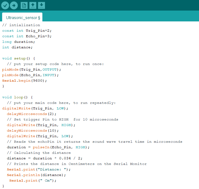 Arduino code for Ultrasonic Sensor