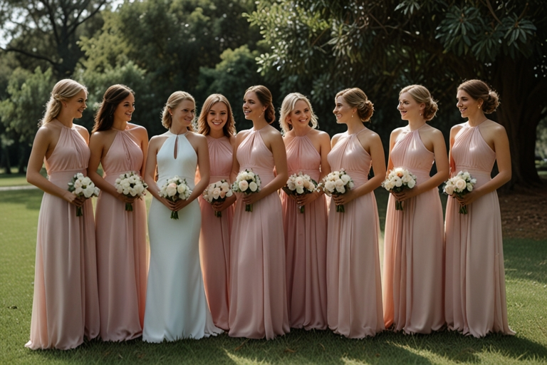 Halter Chiffon Long Bridesmaid Dresses with Slit A-Line