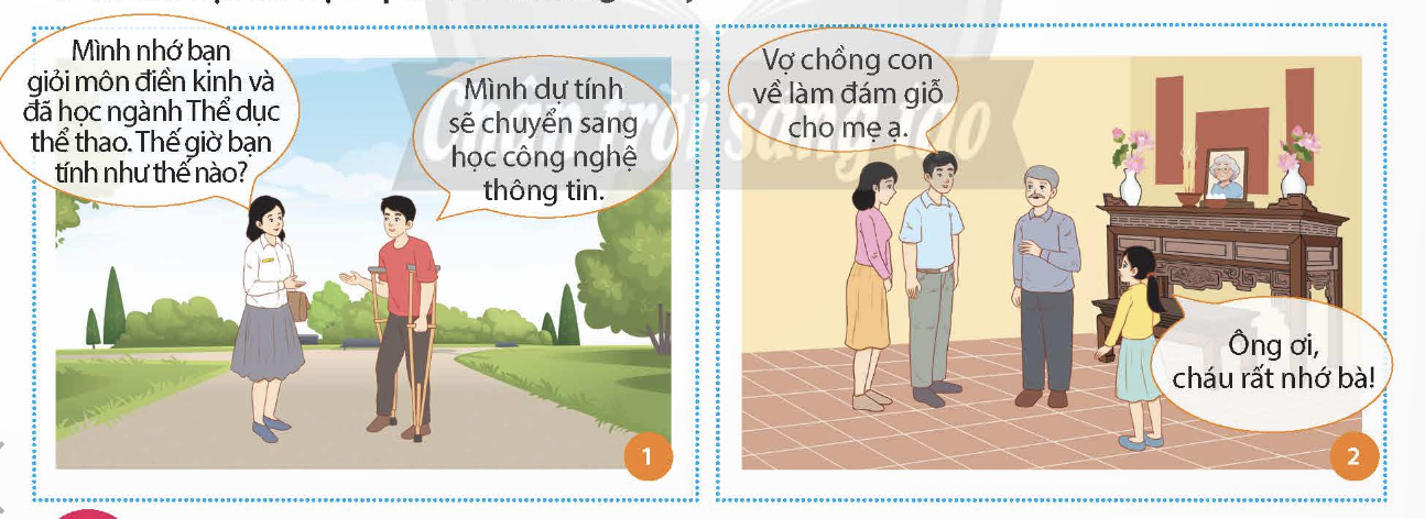 BÀI 7. THÍCH ỨNG VỚI THAY ĐỔIMỞ ĐẦUEm hãy quan sát các hình ảnh sau và cho biết những thay đổi nào đã xảy ra đối với các nhân vật và hậu quả những thay đổi đó.Đáp án chuẩn:- Hình 1: bạn nam vì chấn thương nên không thể tiếp tục học ngành Thể dục thể thao. - Hình 2: người bà đã ra đi, mọi người thân đều nhớ bà. KHÁM PHÁ1. Em hãy đọc câu chuyện và các trường hợp sau để trả lời câu hỏi:Trường hợp 1:Bạn K có mẹ làm công nhân và bố làm kĩ sư. Trong khi làm việc, không may mẹ phải nằm viện sáu tháng. Thời gian đầu, mọi sinh hoạt của gia đình bị đảo lộn. Bố bạn K phải xin nghỉ việc không lương để vào bệnh viện chăm sóc mẹ. Bạn K phải thay bố mẹ quán xuyến công việc gia đình.Trường hợp 2:Lên cấp hai, bố bạn C làm ăn bị phá sản. Bạn C chia sẻ: “Đúng là chuyện gì cũng có thể xảy ra. Trước kia, mình không bao giờ nghĩ đến việc bố bị phá sản, phải bán nhà. Đến khi có chuyện, mẹ và mình đã rất lo lắng”.- Theo em, có những thay đổi nào đã xảy ra với các nhân vật trong câu chuyện và các trường hợp trên?- Những thay đổi đó đã ảnh hưởng như thế nào đến cuộc sống của họ?Đáp án chuẩn:- Đôi tay của nhân vật “tôi” đã không thể cử động được nữa.- TH1: mẹ của bạn K đã bị tai nạn lao động, bố của bạn phải xin nghỉ việc còn K thay bố mẹ quán xuyến công việc gia đình.- TH2: bố bạn C làm ăn bị phá sản.2. Em hãy đọc nội dung và trả lời câu hỏi:- Anh B đã làm gì để thích ứng với sự thay đổi của bản thân?- Để thích ứng với sự thay đổi, cần rèn luyện những kĩ năng nào?Đáp án chuẩn:Anh B đối diện với sự thật và vượt qua nó, sau đó tìm hiểu thông tin để chuyển ngành học khác.Để thích ứng với sự thay đổi, cần:+ Chấp nhận sự thay đổi + Chủ động tìm cách giải quyết vấn đề theo hướng tích cực3. Em hãy quan sát các hình ảnh sau để tư vấn cách thích ứng với thay đổi phù hợp cho các nhân vật.Đáp án chuẩn:- Hình 1: Bạn nữ nên thích ứng với hoàn cảnh hiện tại, từ đó chuẩn bị tinh thần ổn định và chăm sóc tốt cho bản thân cùng gia đình.- Hình 2: bạn nam nên xin lỗi, thành thật bảo bố mẹ rằng đã làm mất tiền, để từ đó tìm ra hướng giải quyết tốt nhất.LUYỆN TẬPCâu 1: Em đồng tình hay không đồng tình với cách thích ứng với sự thay đổi nào dưới đây? Vì sao?a) Bạn M luôn nhờ đến sự giúp đỡ của người khác khi bố hoặc mẹ bị ốm nặng.b) Bạn A thích đọc sách về các danh nhân để tìm hiểu và học hỏi từ họ, nhất là cách họ đối diện với thất bại.c) Bạn Y hay suy nghĩ theo hướng tiêu cực khi đối diện với khó khăn.d) Bạn B luôn tự mình giải quyết mọi vấn đề xảy ra trong cuộc sống.Đáp án chuẩn:a) Không đồng tình. b) Đồng tình. c) Không đồng tình.d) Đồng tình. Câu 2: Em hãy quan sát hình ảnh dưới đây để xây dựng bài thuyết trình về sự thích ứng và ý nghĩa của việc thích ứng với sự thay đổi trong cuộc sống.Đáp án chuẩn:Thích ứng với sự thay đổi giúp chúng ta vượt qua được sự thay đổi của hoàn cảnh; sống phù hợp với hoàn cảnh; không ngừng tự hoàn thiện và phát triển bản thân. Dù cuộc sống có biến đổi ra sao, ta vẫn mạnh mẽ đối mặt, tránh được những trở ngại. Thích ứng không chỉ rèn luyện bản lĩnh mà còn mài dũa quyết tâm, lòng tự tin, và sự trân trọng cuộc sống. Sự thích ứng là một kỹ năng cần phải rèn luyện mỗi ngày bởi nó xuất hiện ở mọi hoàn cảnh. Câu 3: Em hãy đọc các tình huống sau và đề xuất cách thích ứng với sự thay đổi một cách phù hợp, hiệu quả.Tình huống 1:Ngày cuối tuần, bạn N sang nhà bạn C chơi. Trong lúc cả hai đang chơi cờ vua thì có tiếng gọi thất thanh từ một người hàng xóm: “N đâu, về mau, nhà cháu cháy hết rồi kìa”. Vừa nghe xong, bạn N hốt hoảng, bật khóc tức tưởi và luống cuống không biết phải làm gì.Tình huống 2:Sau lần bị bỏng nước sôi, một phần ba khuôn mặt của bạn B bị sẹo. Bạn B rất buồn, tự ti, bế tắc và luôn tìm cách tránh mặt mọi người.Đáp án chuẩn:- TH 1: Bạn C nên giúp bạn N bình tĩnh trước, sau đó gọi điện cho cảnh sát cứu hoả để đến dập lửa, tìm cách để liên lạc với người thân của bạn N.- TH 2: Bạn B nên học cách thích ứng với sự thay đổi của bản thân mình, biết yêu lấy bản thân và tự tin đối diện với những vết sẹo của mình hơn.VẬN DỤNG