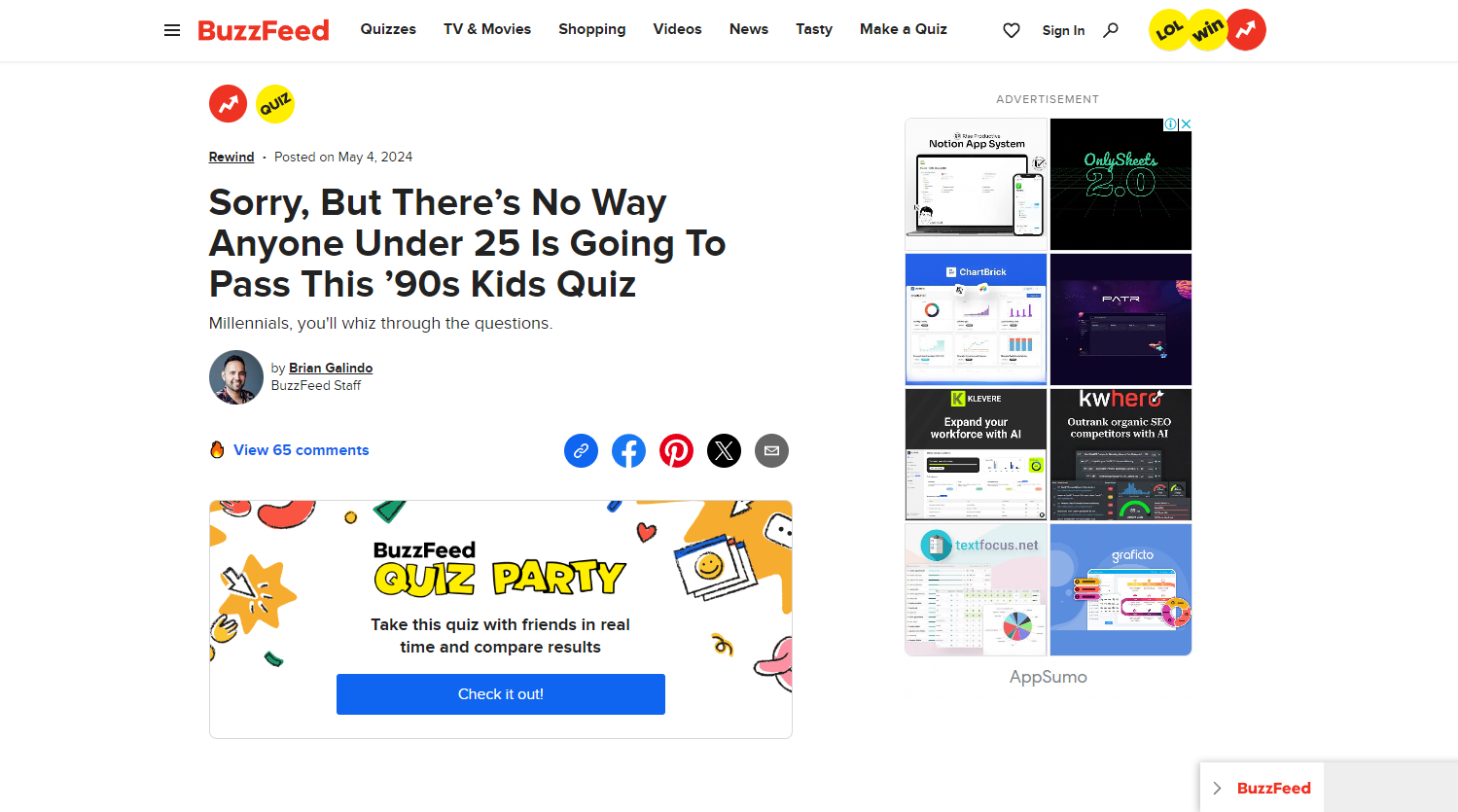 Buzzfeed homepage