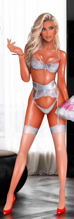 A person in lingerie and heels

Description automatically generated