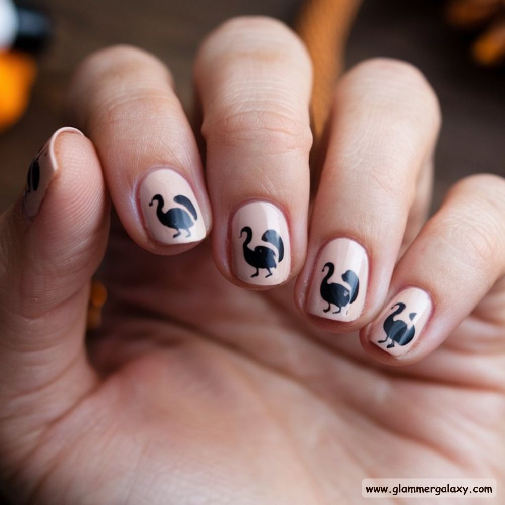 Thanksgiving Nail Designs having Simple Turkey Silhouettes Nail Design
