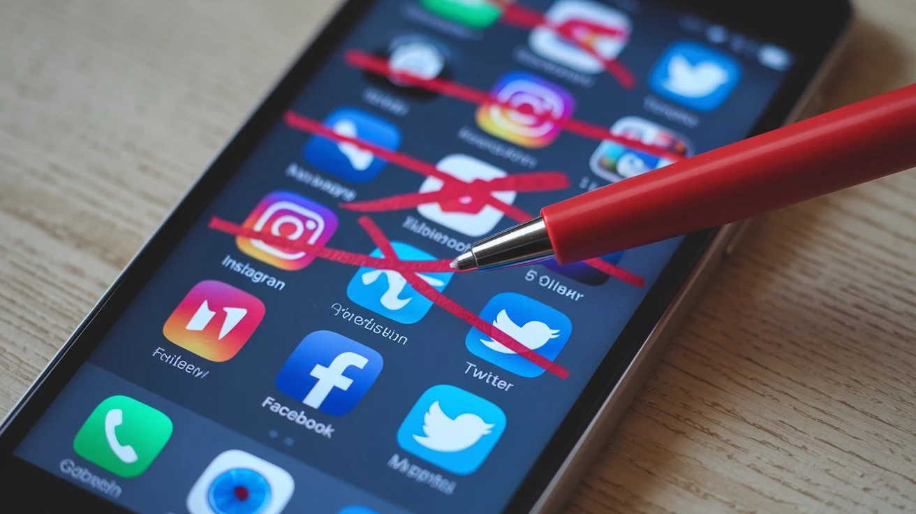 Social media apps crossed out to signify a digital detox.