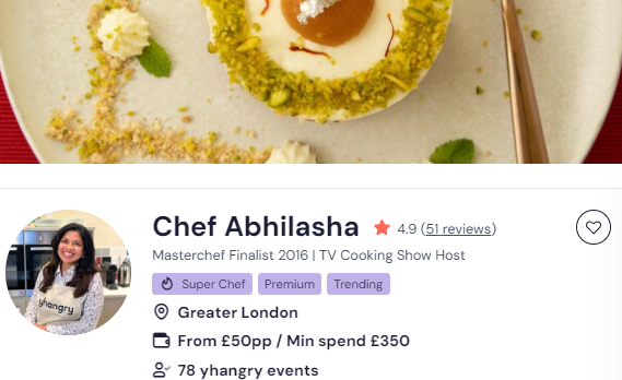 Chef Abhilasha as one of the top 20 chefs in UK