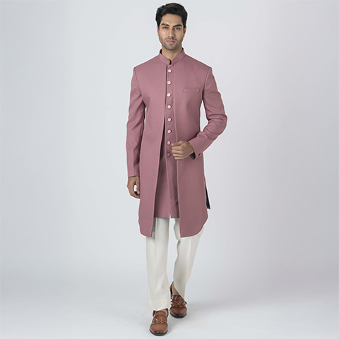 Onion Pink Indo-Western Sherwani Set