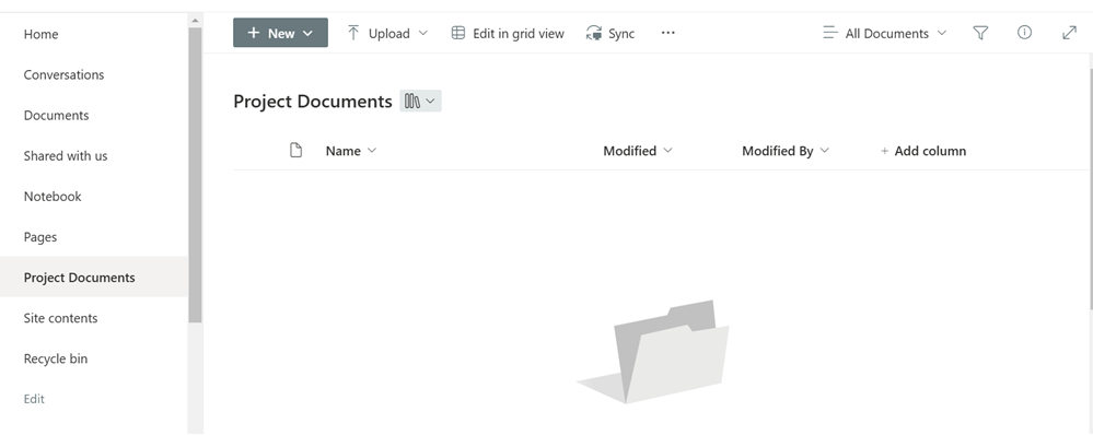 The SharePoint interface showing a document library named "Project Documents" with options to upload, edit, and view documents.