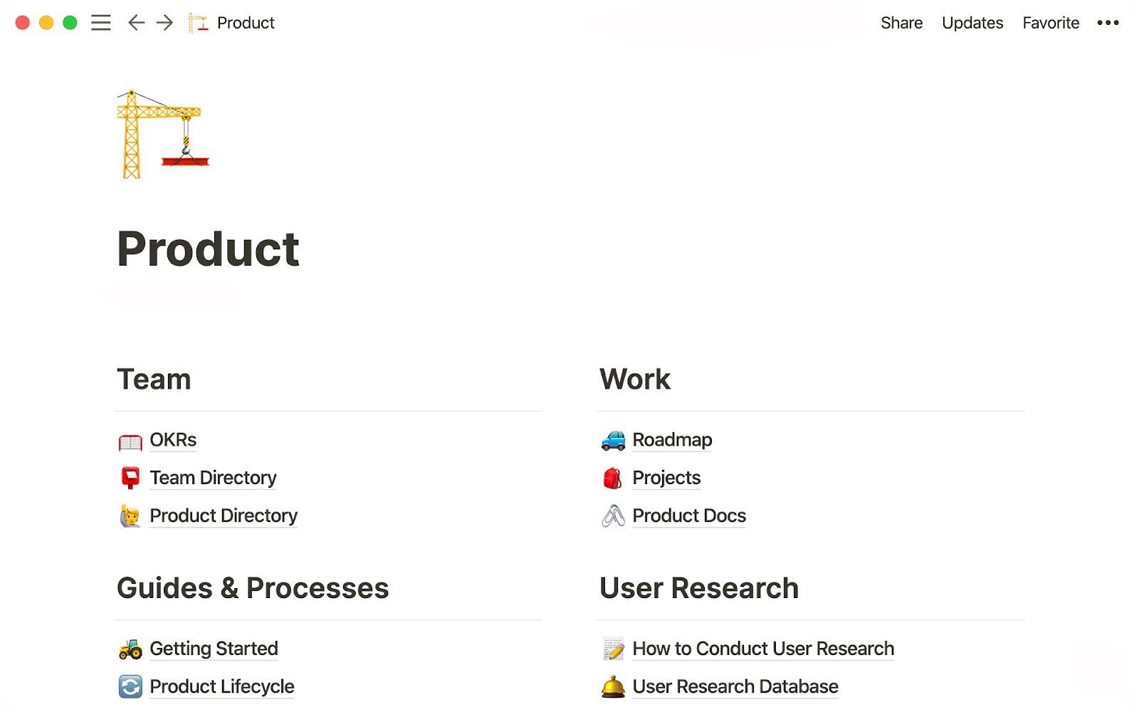 Notion's wiki software being used as a knowledge base