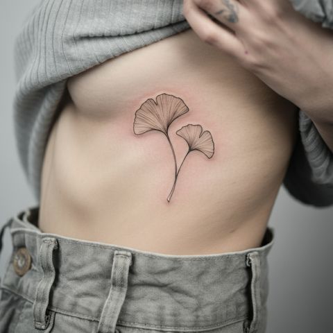 Ginkgo as a Ribcage Tattoo