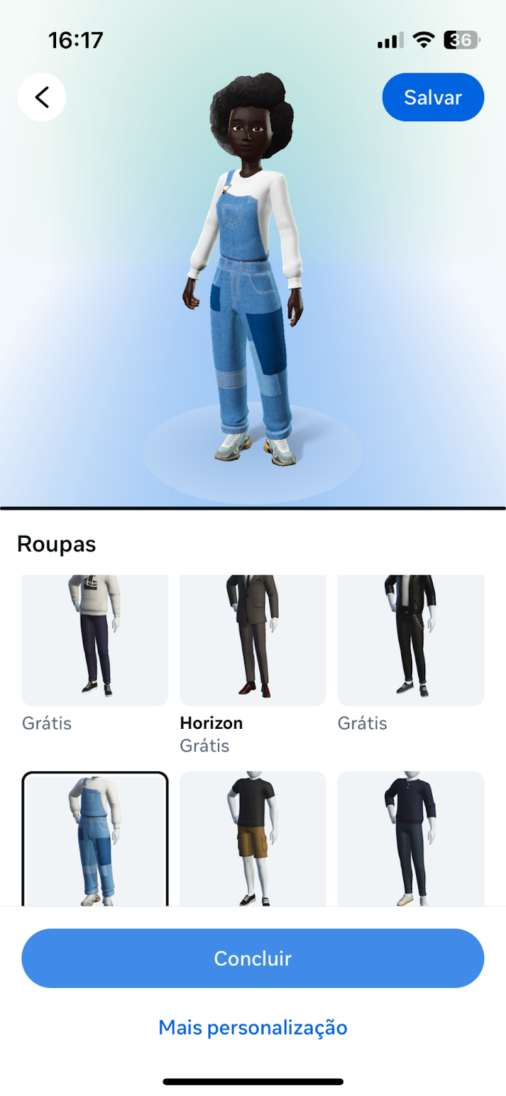 Tela de personalização de avatar do Instagram