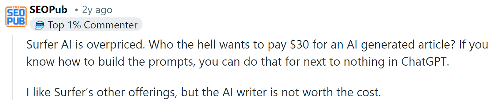 Surfer SEO price Reddit