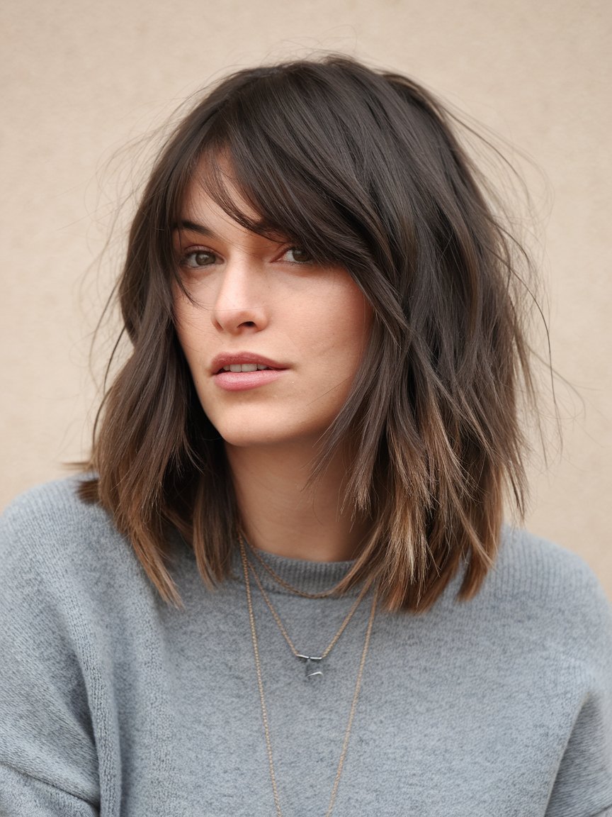 24. Layered Shag with Wispy, Piecey Bangs