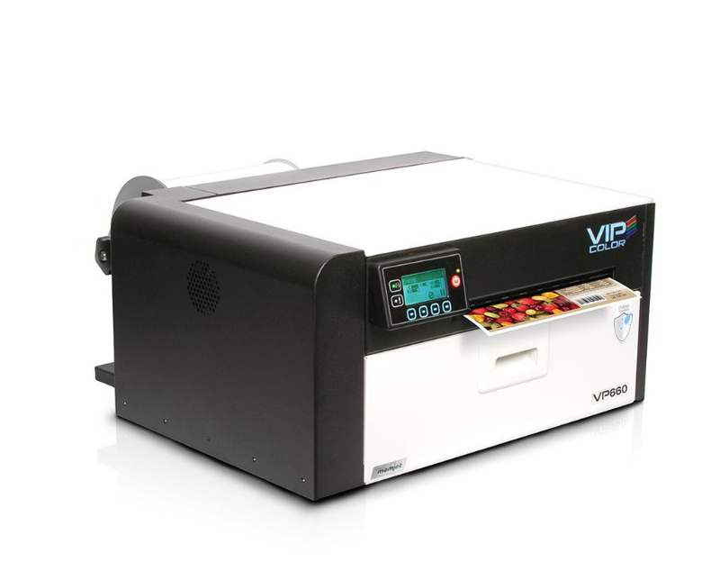 Compact inkjet label printer on white background