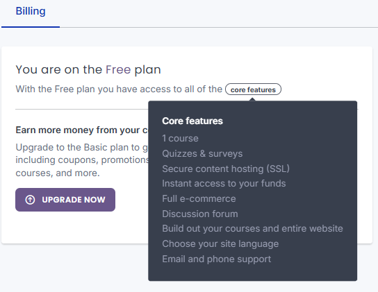 Thinkific free Plan