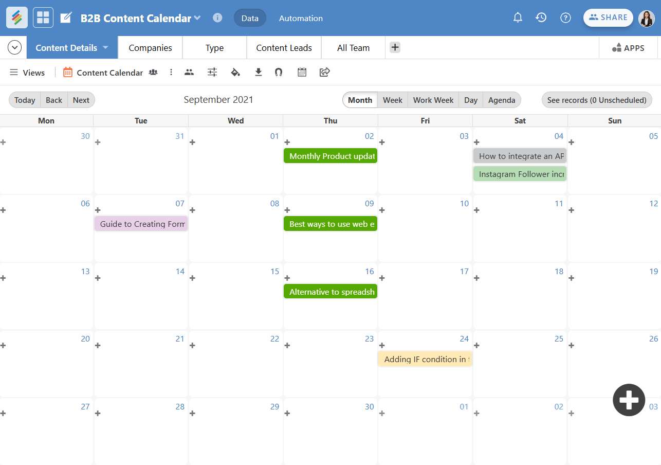 Use Calendar view to plan content weekly or monthly.