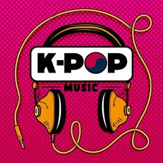 This  contain the k - pop music logo with headphones and ear phones on top of it