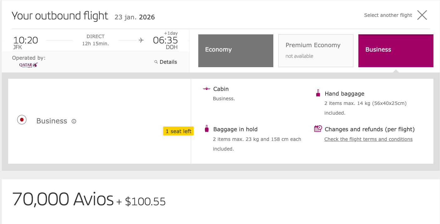 booking Qatar Airways business class on Qatar