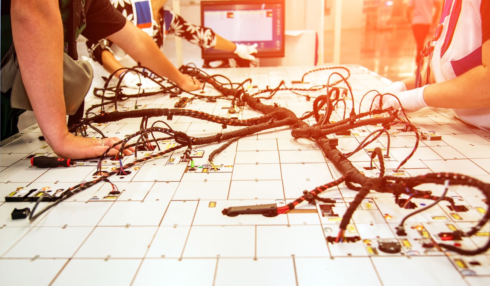 A vehicle’s wiring harness undergoing quality checks