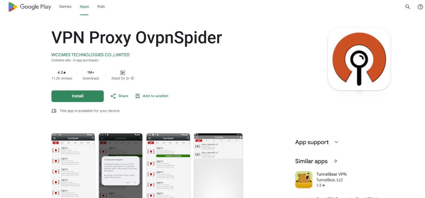 Download OvpnSpider through the Google Play Store