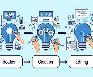 Content production workflow: Ideation, creation, editing.