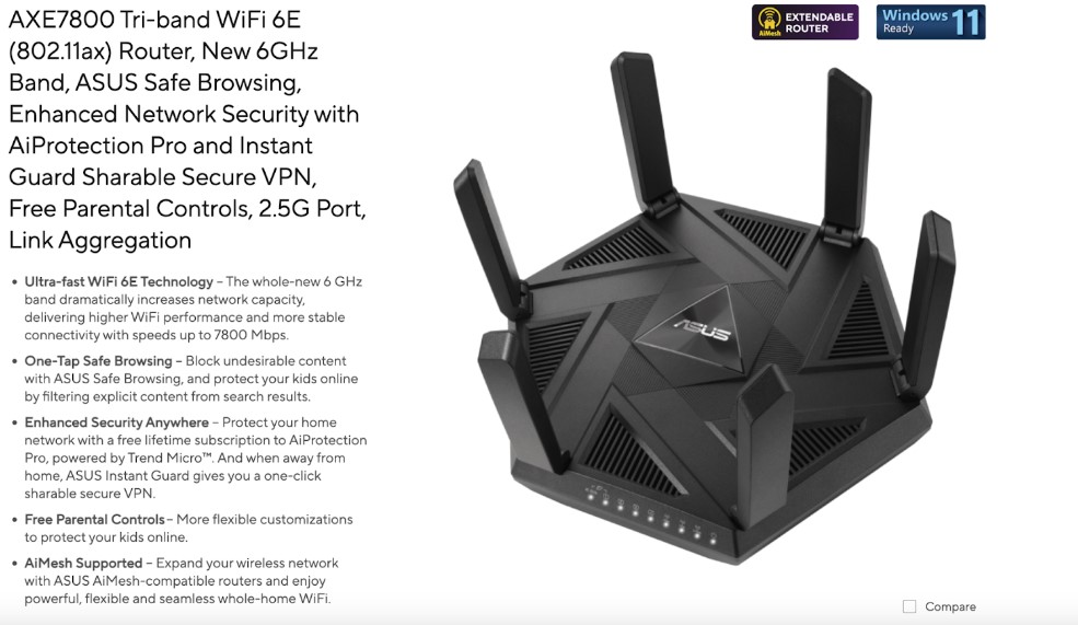 A screenshot of the ASUS RT-AXE7800.