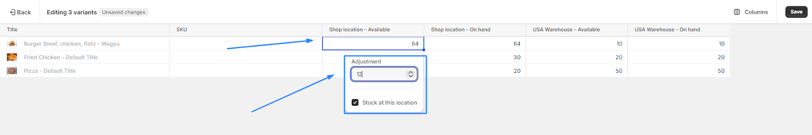 Change stock location